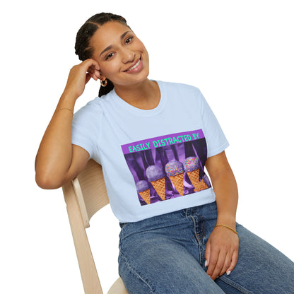 Easily Distracted By Ice Cream T-Shirt, Funny Gift for Ice Cream Lovers, Unisex Graphic Tee, Summer Shirt, Ideal for Birthdays, Casual Wear
