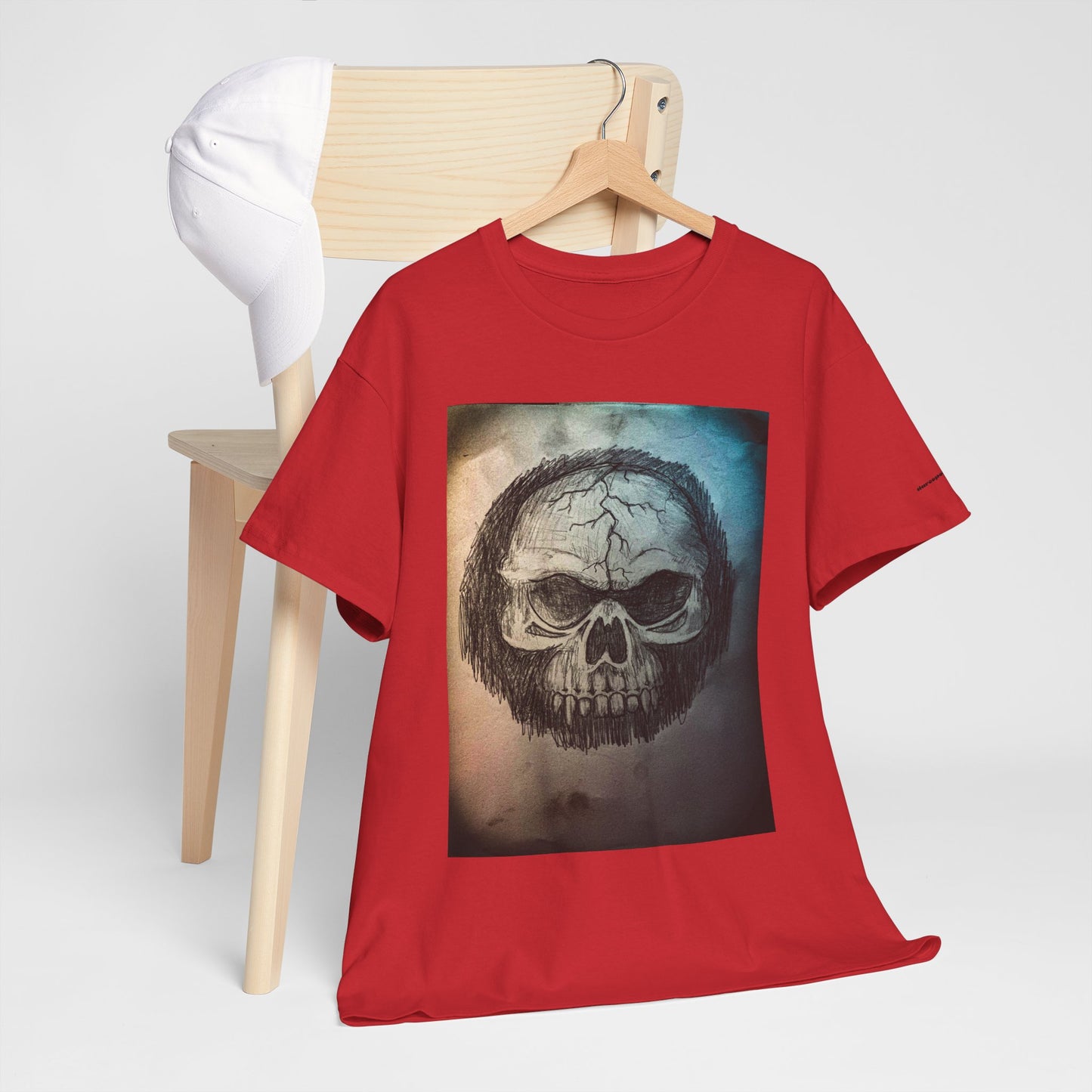 Skull Tee - Feathered Skull Hazy Border Design