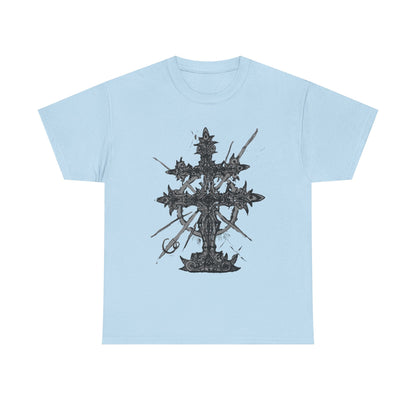 Gothic Cross Graphic T-Shirt — Dark Ornate Church Cross Tee