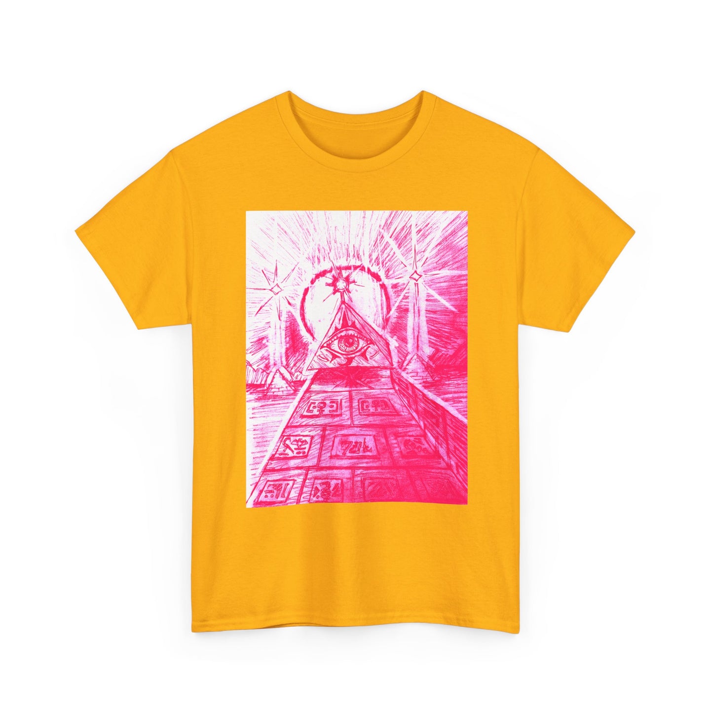 Pink Pyramid Eye Vibrant Artistic Unisex Heavy Cotton Tee | Creative Graphic Tee for Art Lovers, Casual Wear, Gifts, Festival Apparel, Statement Shirt
