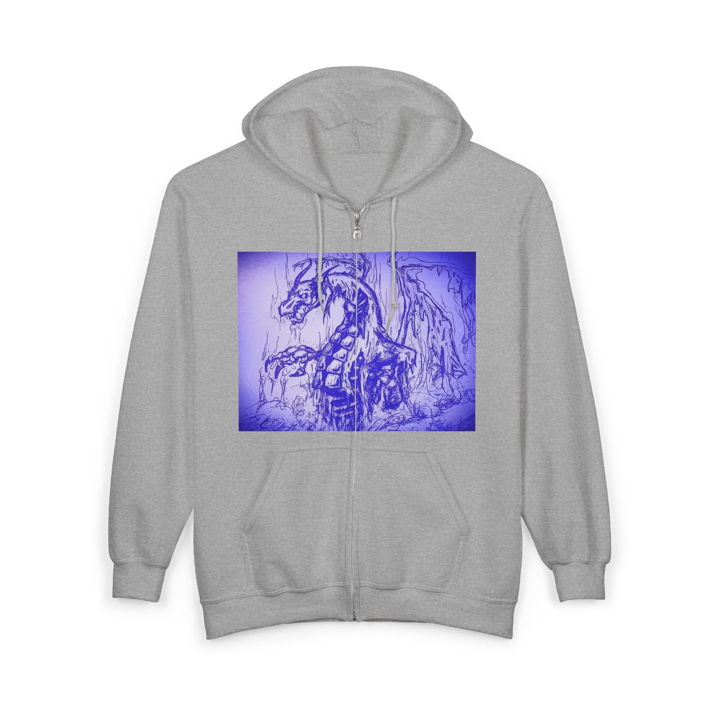 Dragon Hoodie - Mystical Fantasy Purple Shaded Dragon Full Zip Sweatshirt