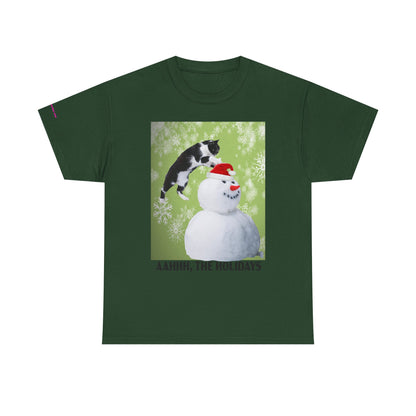 Holiday Cat T‑Shirt – “Aahhh, The Holidays” Funny Snowman Cat Tee