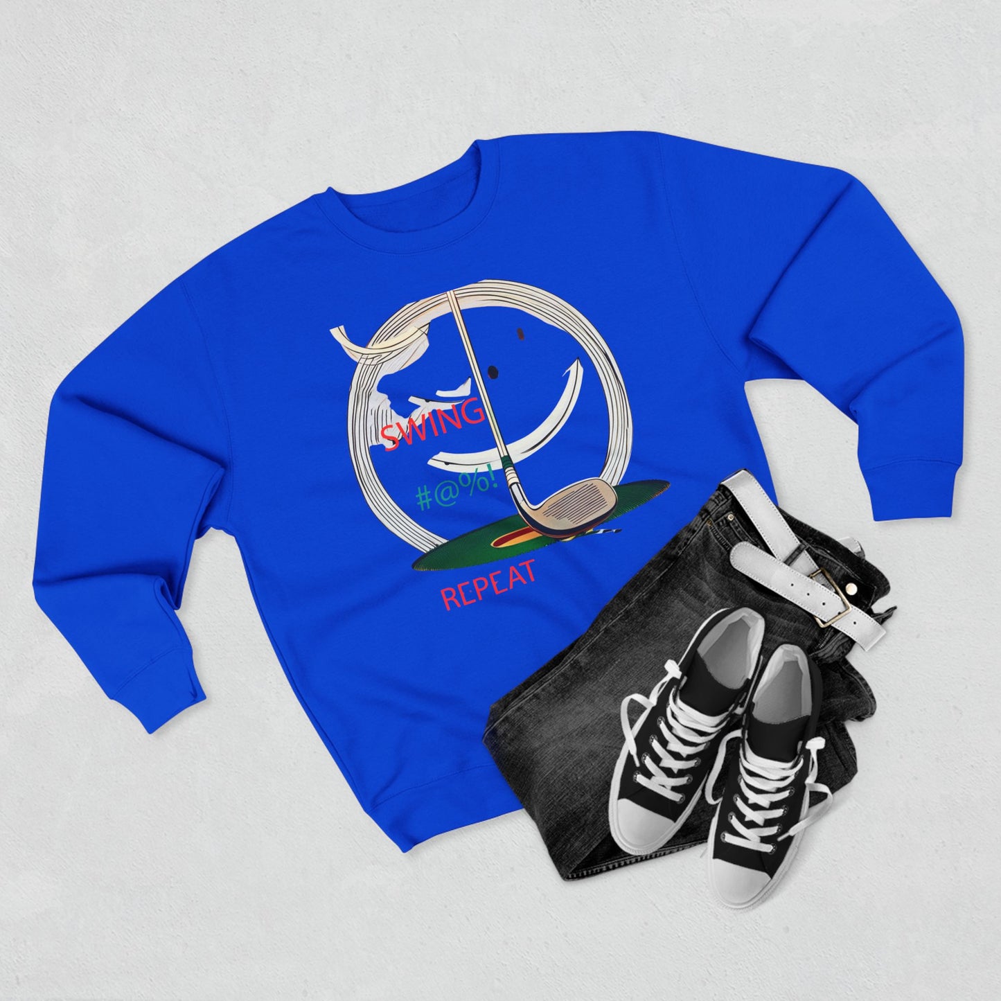 Golf Lover's Swing Unisex Crewneck Sweatshirt: Swing, Repeat, Perfect for Gifts, Sports Enthusiasts, Casual Wear, and Holidays