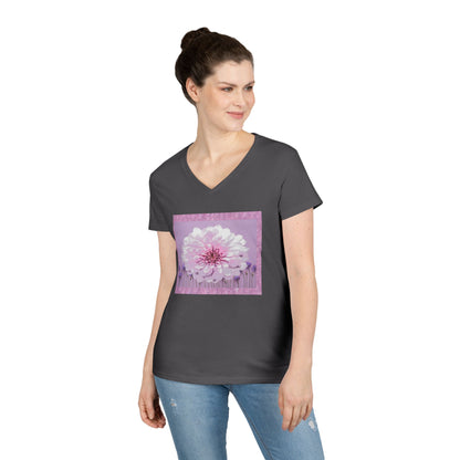 Floral V-Neck Tee — 'Sophie's Saturday' Pink Blossom Graphic