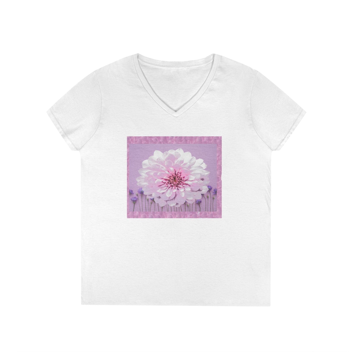 Floral V-Neck Tee — 'Sophie's Saturday' Pink Blossom Graphic