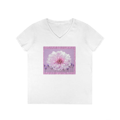 Floral V-Neck Tee — 'Sophie's Saturday' Pink Blossom Graphic