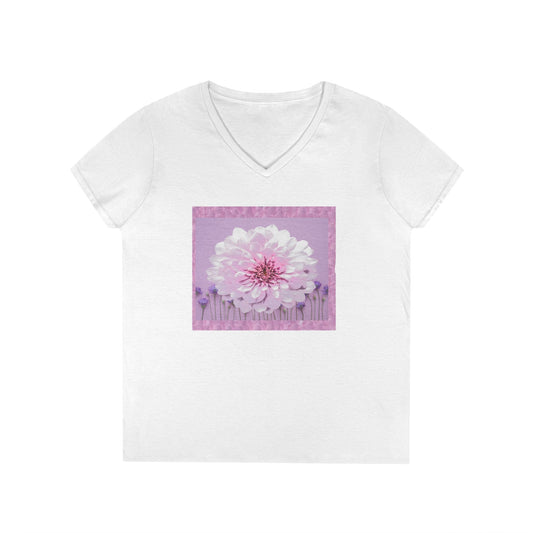 Floral V-Neck Tee — 'Sophie's Saturday' Pink Blossom Graphic