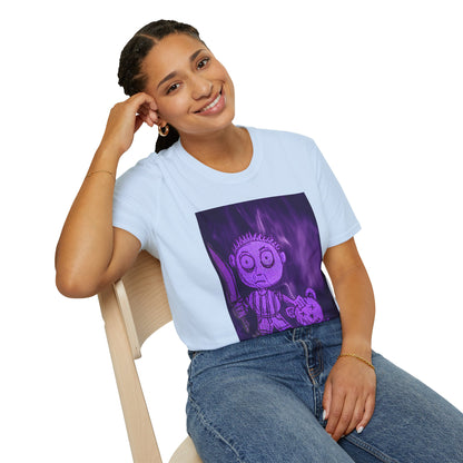 Gothic Purple Cartoon Horror Tee — Knife Kid with Teddy Graphic T-Shirt