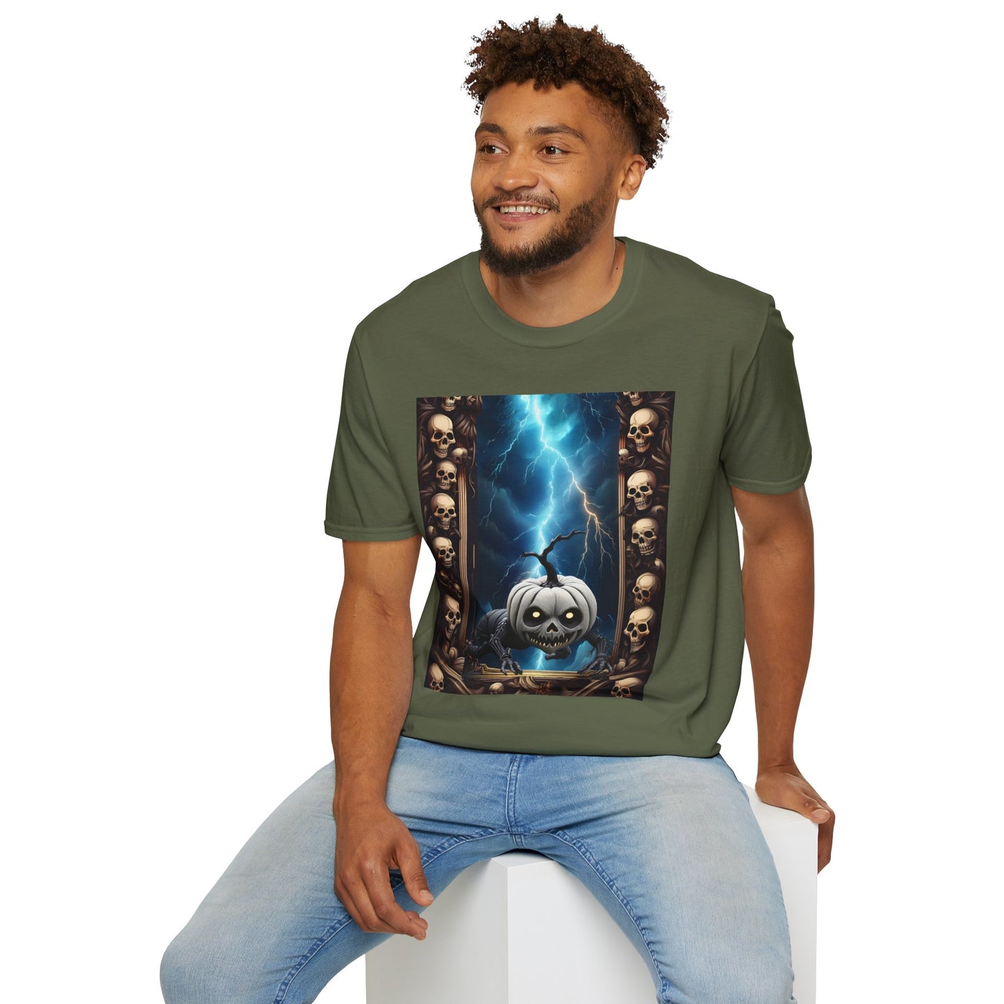 Spooky Skull Pumpkin Crawls from Frame T-Shirt, Halloween Shirt, Unisex Graphic Tee, Casual Halloween Wear, Fall Fashion