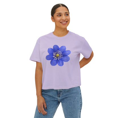 Botanical Women's Boxy Tee, Floral Crop Top, Casual Summer Wear, Gift for Her, Nature Lover Shirt
