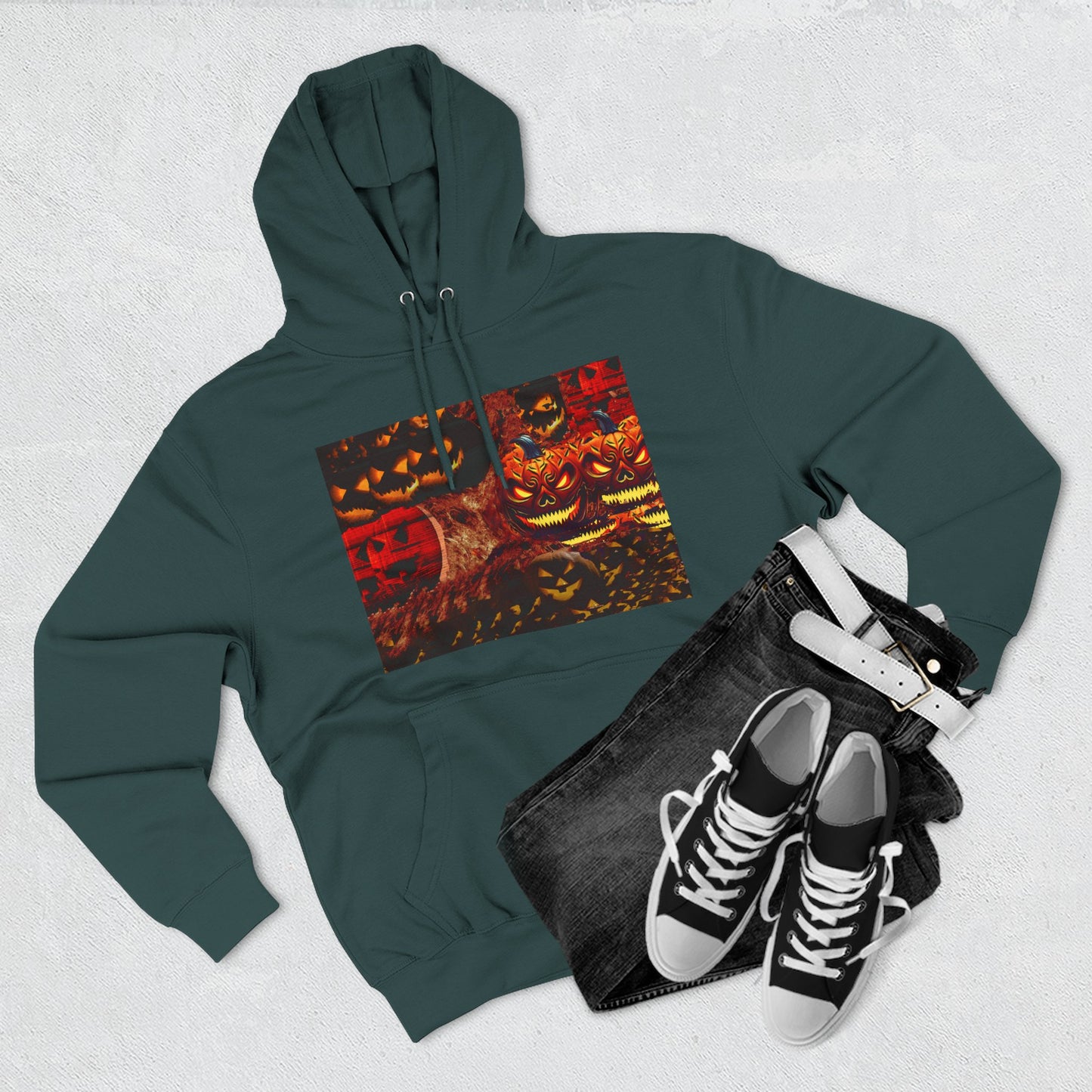 Halloween Distorted Pumpkin Three-Panel Fleece Hoodie