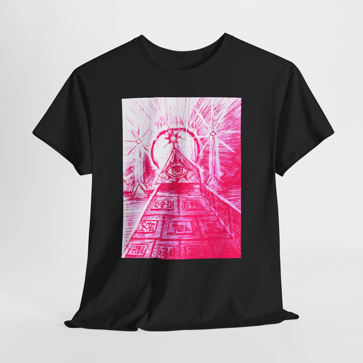 Pink Pyramid Eye Vibrant Artistic Unisex Heavy Cotton Tee | Creative Graphic Tee for Art Lovers, Casual Wear, Gifts, Festival Apparel, Statement Shirt