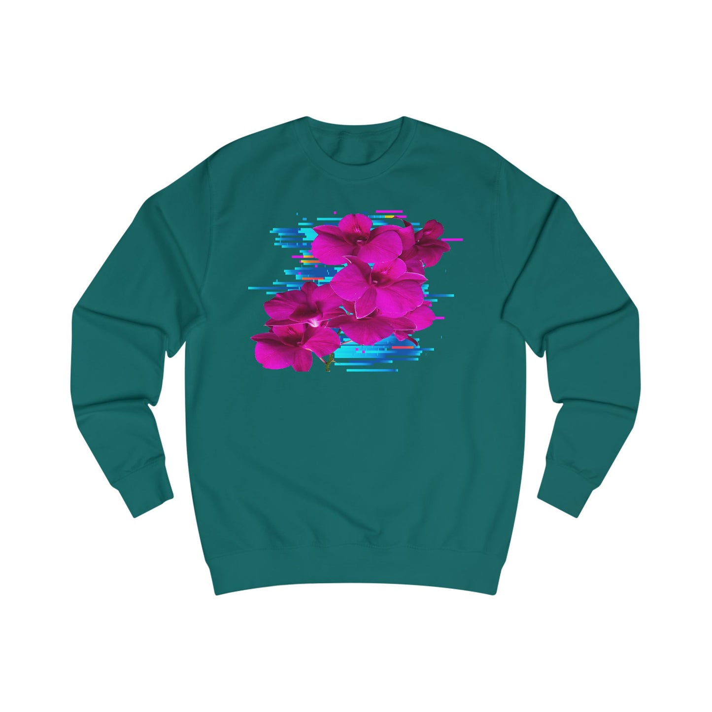 Vibrant Floral Glitch Unisex Sweatshirt - Cozy Spring Fashion, Comfortable Gift, Floral Style, Casual Wear, Trendy Layering