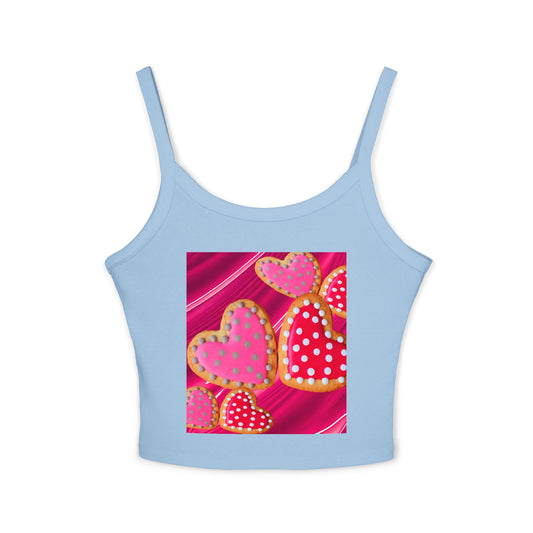 Valentine's Day Heart Print Tank Top, Cute Summer Top, Women's Spaghetti Strap Shirt, Fun Gift for Her, Sweetheart Gift