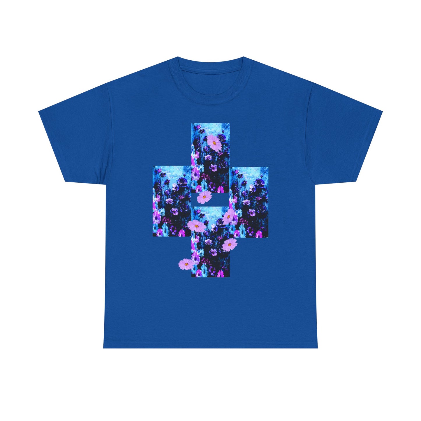 Floral Blue Cross T-Shirt — Vintage Indie Floral Graphic Tee