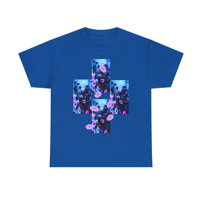 Floral Blue Cross T-Shirt — Vintage Indie Floral Graphic Tee