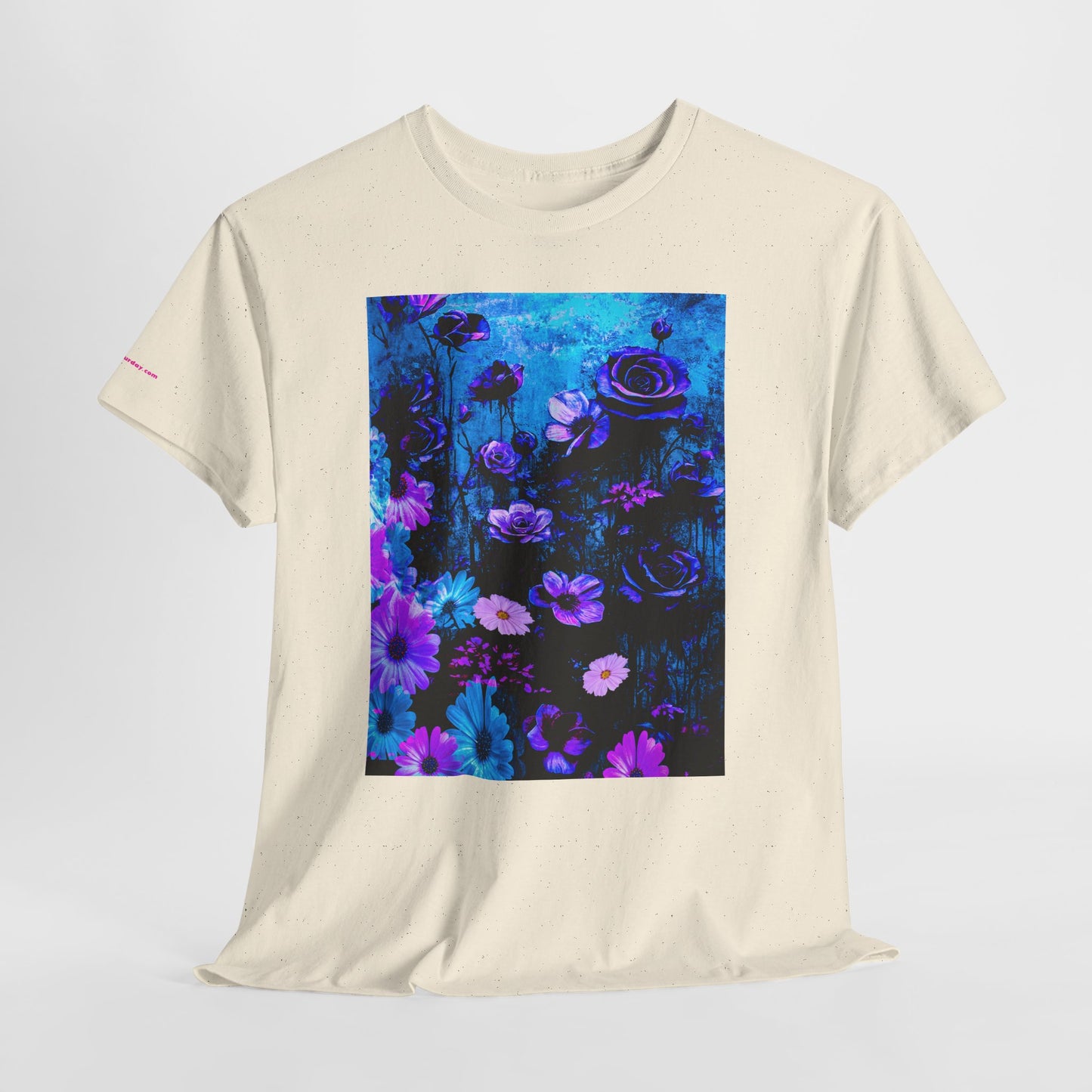 Fluorescent Floral Tee — Neon Blue & Purple Garden T-Shirt
