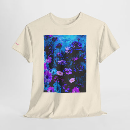 Fluorescent Floral Tee — Neon Blue & Purple Garden T-Shirt