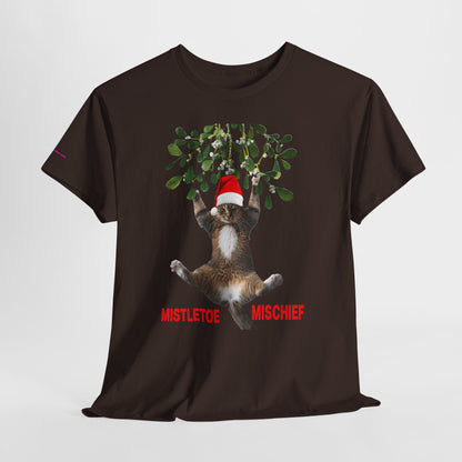 Christmas Cat & Mistletoe Tee — "Mistletoe Mischief" Holiday T-Shirt