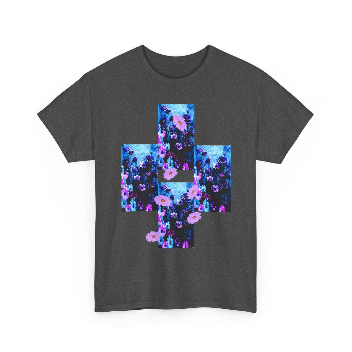 Floral Blue Cross T-Shirt — Vintage Indie Floral Graphic Tee