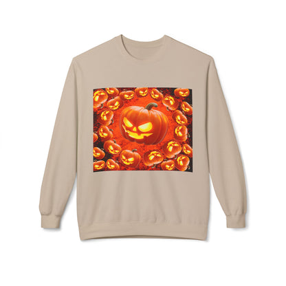 Halloween Pumpkin Planet Crewneck Sweatshirt, Cozy Unisex Fleece, Fall Fashion, Spooky Vibes, Seasonal Sweatshirt, Perfect for Autumn