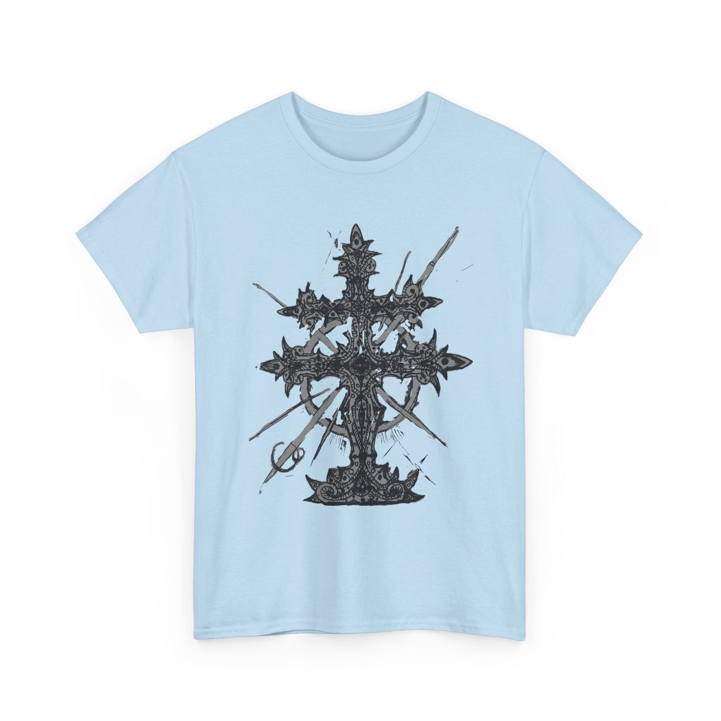Gothic Cross Graphic T-Shirt — Dark Ornate Church Cross Tee