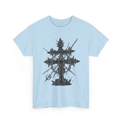 Gothic Cross Graphic T-Shirt — Dark Ornate Church Cross Tee