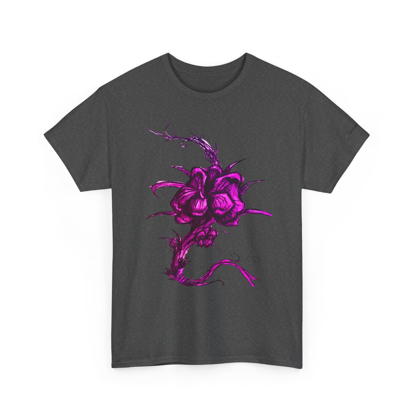 Purple Floral Unisex Heavy Cotton Tee - Artistic Graphic Shirt