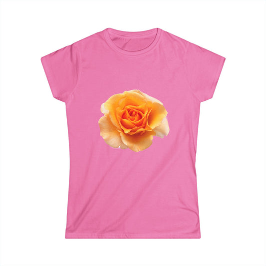 Women's Single Peach Rose Floral T-Shirt - Softstyle Tee with Delicate Yellow Rose, Perfect for Spring Outings, Mother’s Day Gift, Casual Wear, Flower [...]
