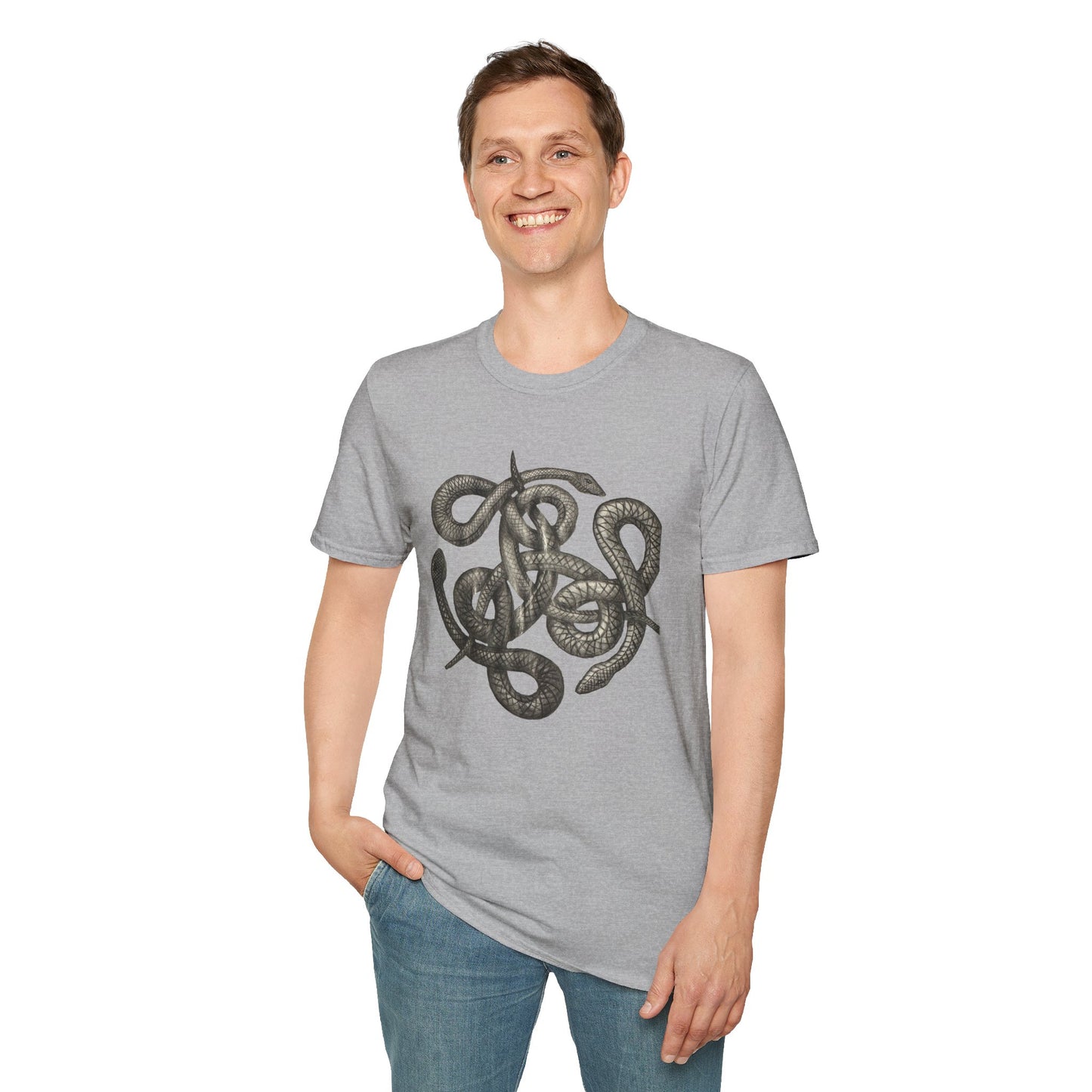 Serpent Design T-Shirt - Unisex Softstyle Apparel for Nature Lovers, Graphic Tee, Casual Wear, Gift for Her/Him, Birthday