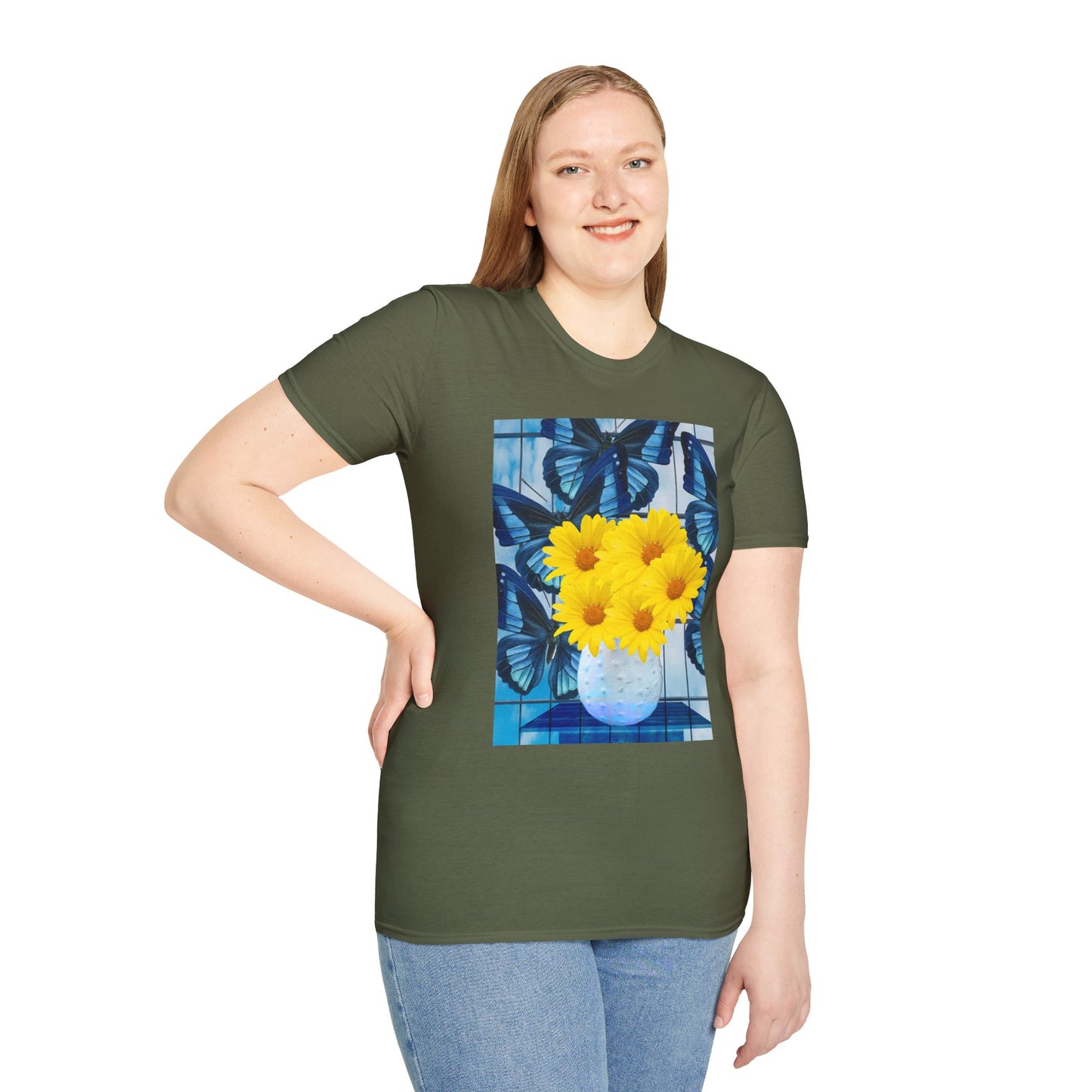 Sunny Blooms Unisex Softstyle T-Shirt, Floral Graphic Tee, Gift for Her, Summer Vibes, Casual Wear, Nature Lover Gift