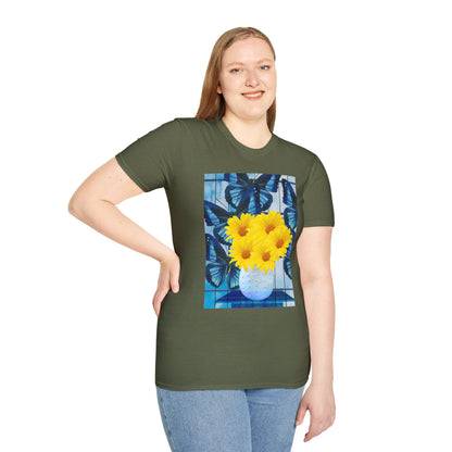 Sunny Blooms Unisex Softstyle T-Shirt, Floral Graphic Tee, Gift for Her, Summer Vibes, Casual Wear, Nature Lover Gift
