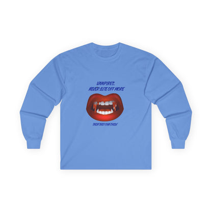 Vampire Humor Long Sleeve Tee, Unisex Halloween T-Shirt, Spooky Party, Funny Gift, Graphic Tee for Vampire Lovers, Casual Wear