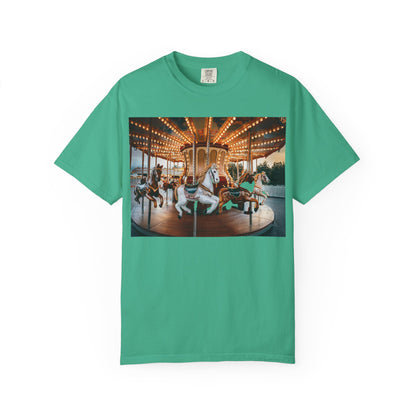 Vintage Full Carousel Horse Design Garment-Dyed T-shirt