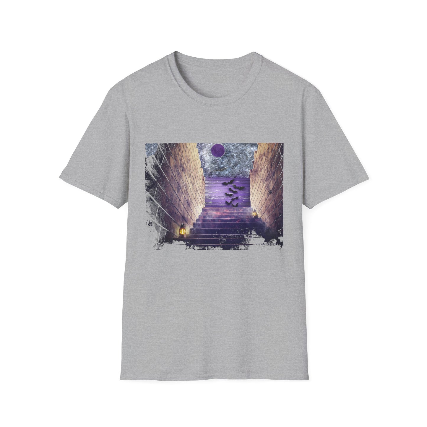 Mystical Stairway Bats Unisex T-Shirt - Softstyle Tee for Dreamers, Perfect for Gifting, Spiritual Occasions, Casual Wear, Art Lovers, [...]