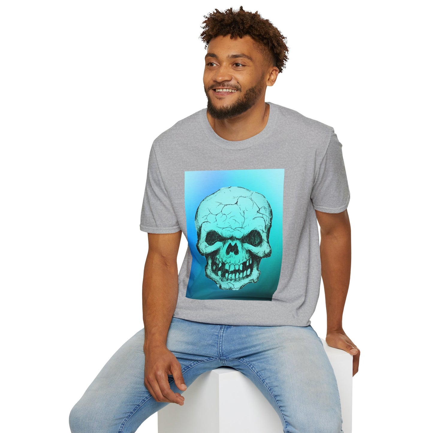 Skull Graphic  Bright Colored Unisex Softstyle T-Shirt, Edgy Tee, Casual Wear, Festival Apparel, Gift for Horror Fans, Halloween Clothing