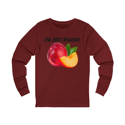 I’m Just Peachy Unisex Long Sleeve Tee, Casual Wear, Fun Gift, Summer Vibes, Quirky Graphic Tee, Vegan Friendly Clothing
