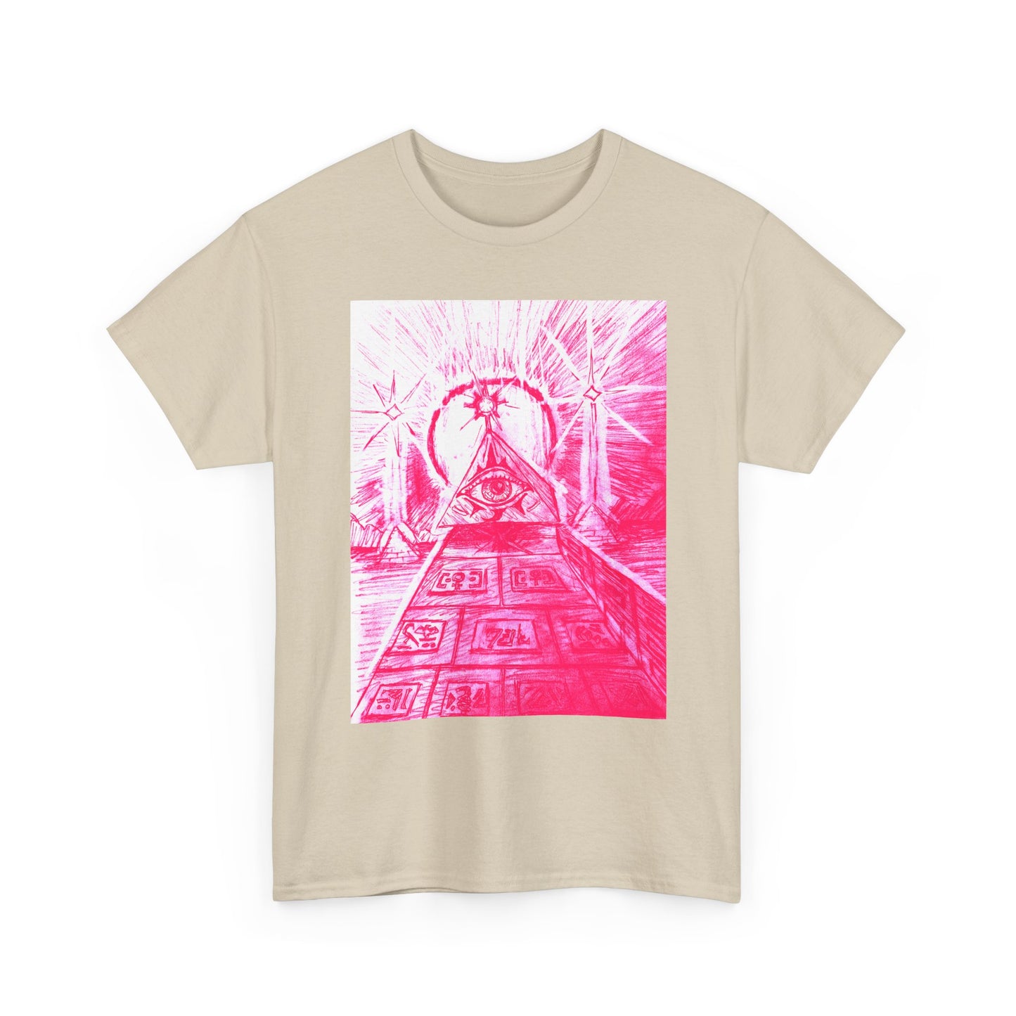 Pink Pyramid Eye Vibrant Artistic Unisex Heavy Cotton Tee | Creative Graphic Tee for Art Lovers, Casual Wear, Gifts, Festival Apparel, Statement Shirt
