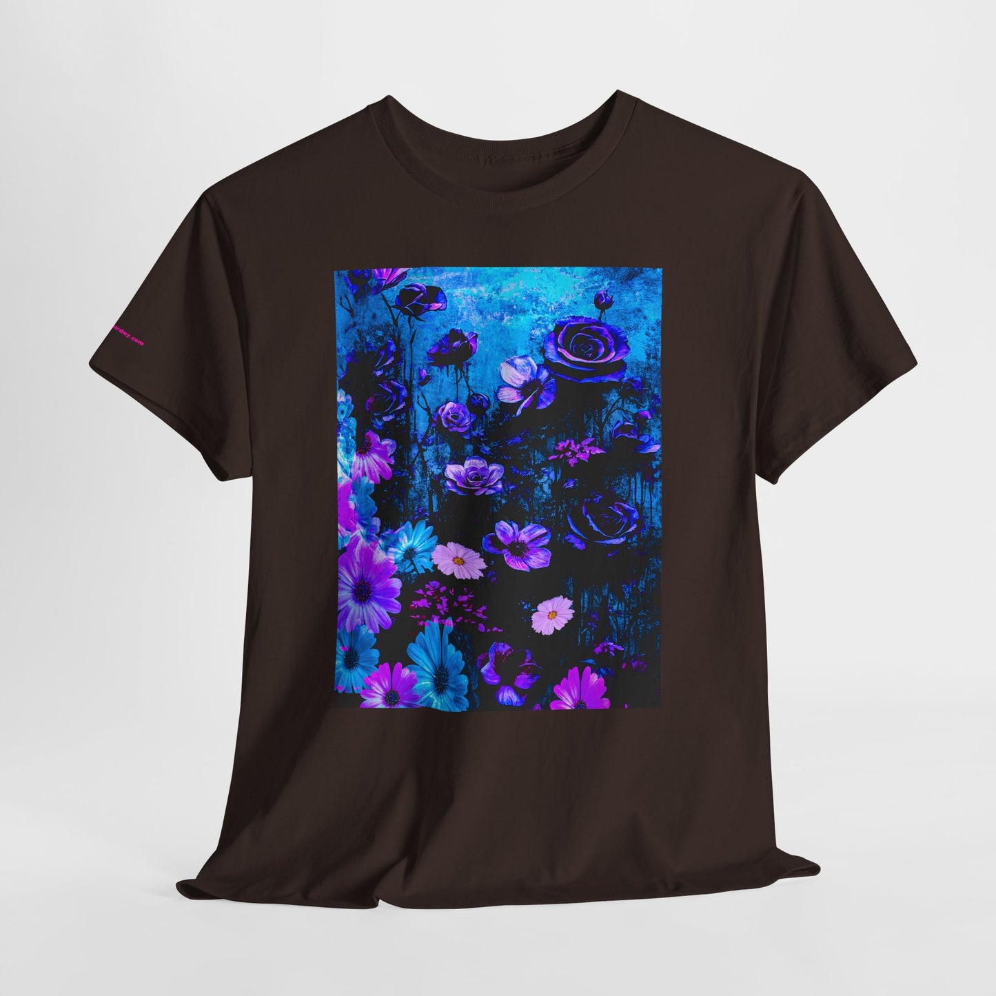 Fluorescent Floral Tee — Neon Blue & Purple Garden T-Shirt