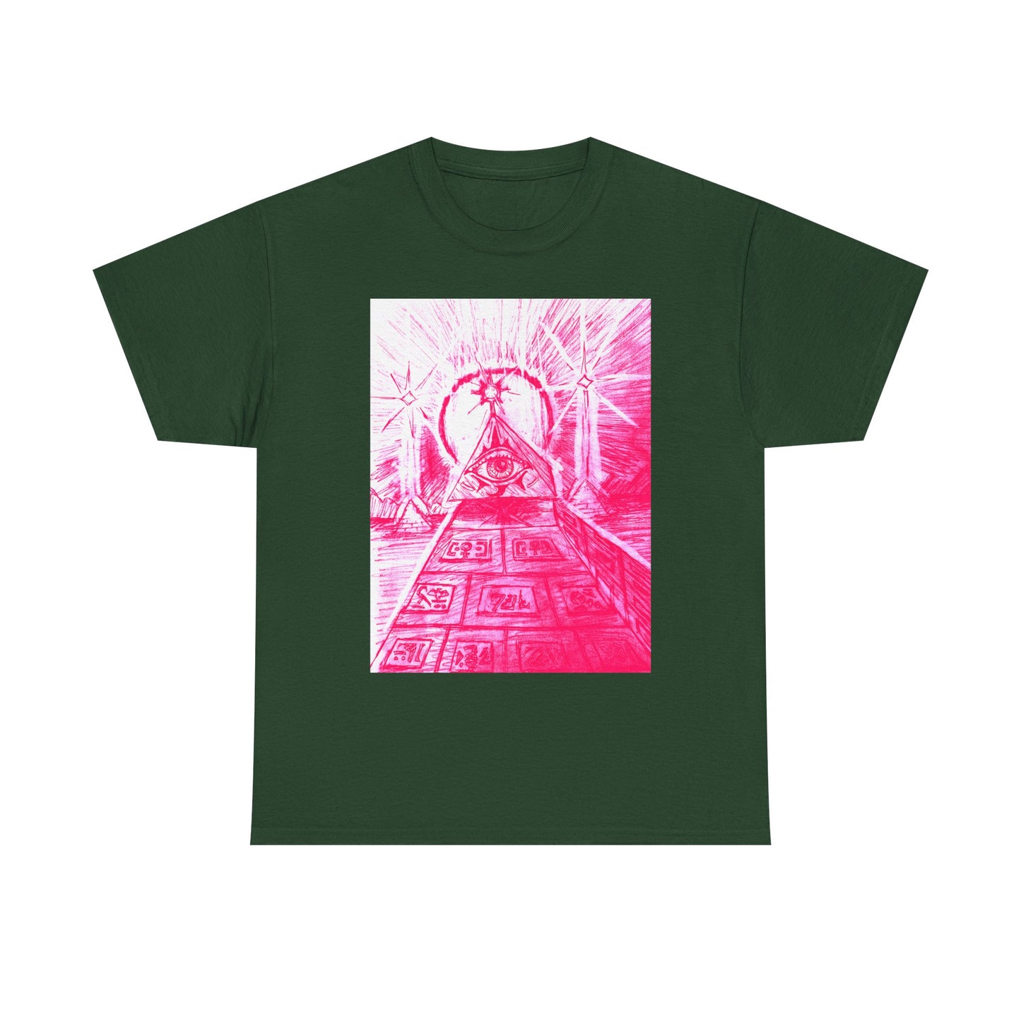 Pink Pyramid Eye Vibrant Artistic Unisex Heavy Cotton Tee | Creative Graphic Tee for Art Lovers, Casual Wear, Gifts, Festival Apparel, Statement Shirt