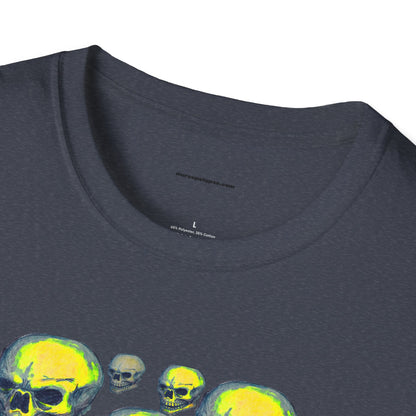 Neon Skull Cluster T-Shirt — Retro Grunge Graphic Tee for Halloween & Streetwear