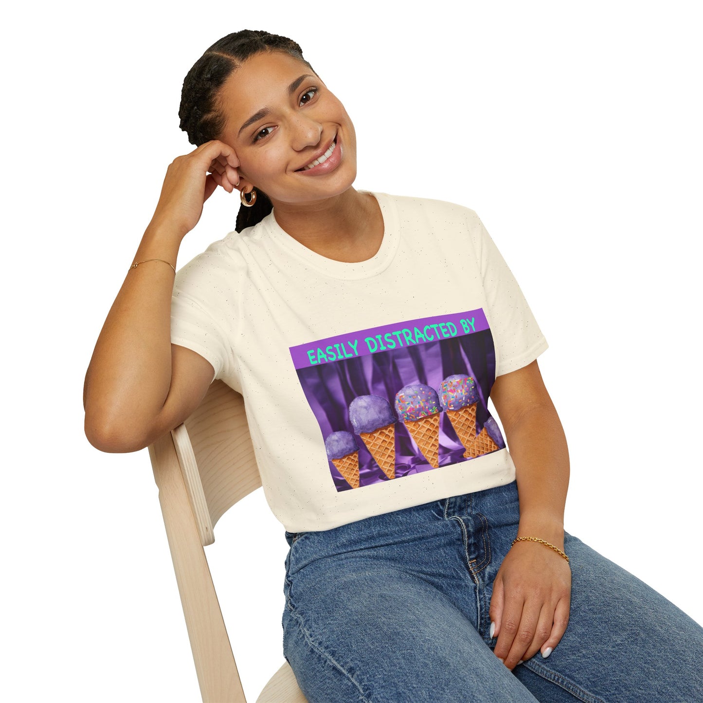 Easily Distracted By Ice Cream T-Shirt, Funny Gift for Ice Cream Lovers, Unisex Graphic Tee, Summer Shirt, Ideal for Birthdays, Casual Wear