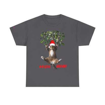Christmas Cat & Mistletoe Tee — "Mistletoe Mischief" Holiday T-Shirt
