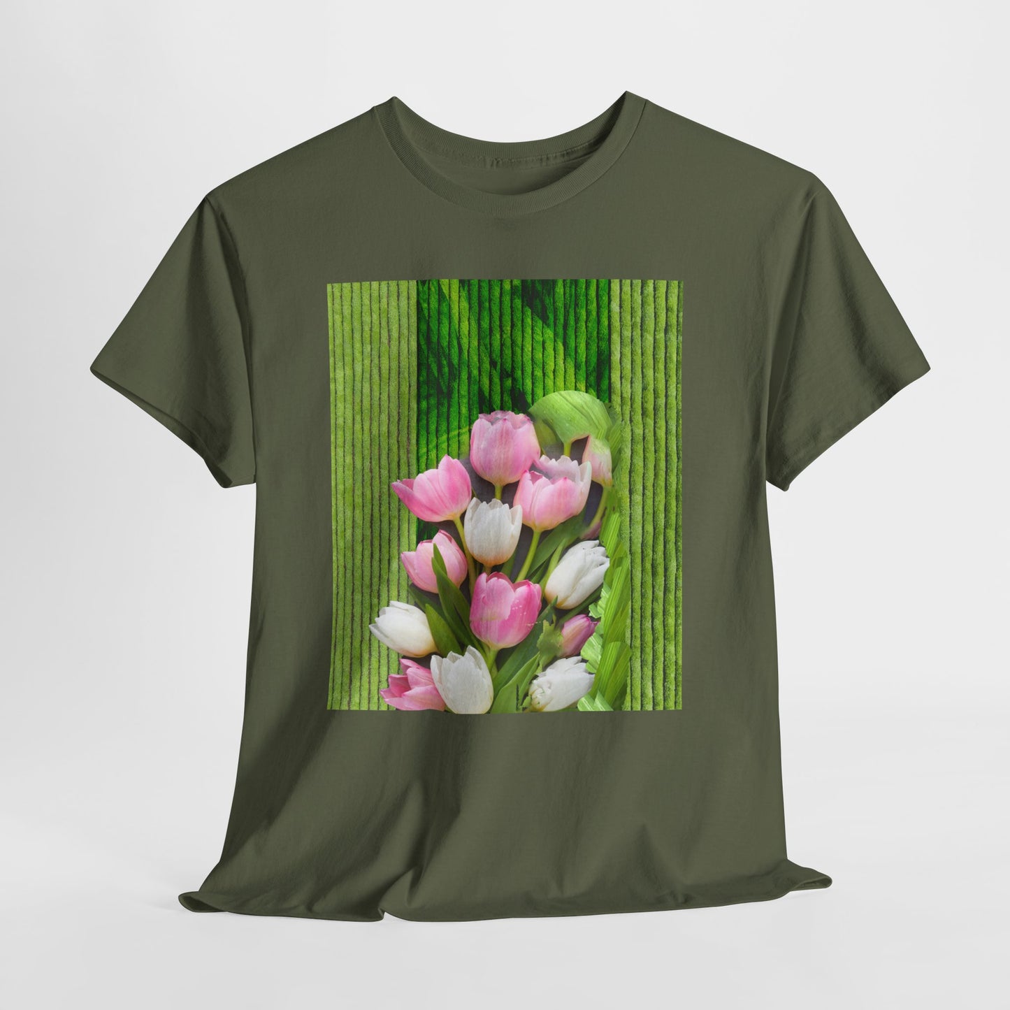 Textured Tulips Unisex Heavy Cotton Tee - Vibrant Spring Blossom T-Shirt, Everyday Wear, Gift for Plant Lovers, Mother's Day Apparel, [...]