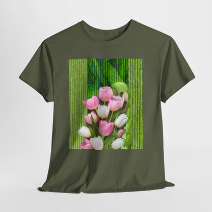 Textured Tulips Unisex Heavy Cotton Tee - Vibrant Spring Blossom T-Shirt, Everyday Wear, Gift for Plant Lovers, Mother's Day Apparel, [...]