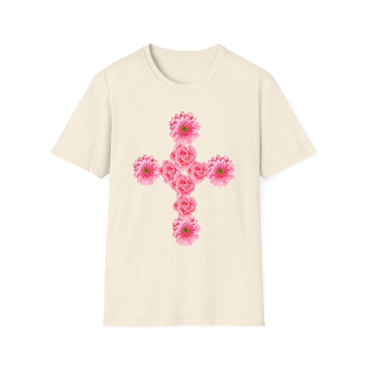 Floral Pink Rose Cross T-Shirt