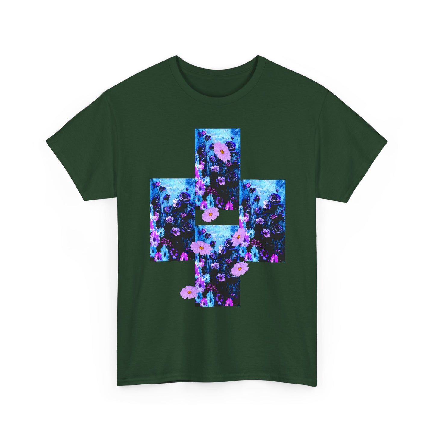 Floral Blue Cross T-Shirt — Vintage Indie Floral Graphic Tee