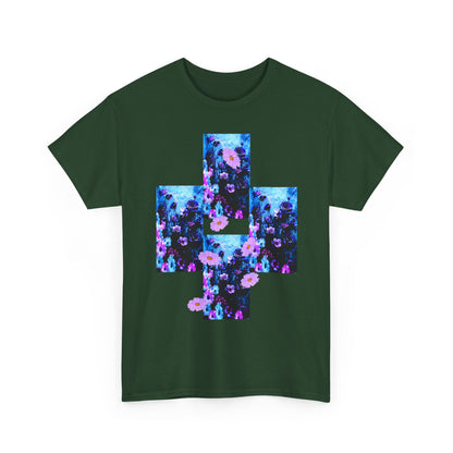 Floral Blue Cross T-Shirt — Vintage Indie Floral Graphic Tee