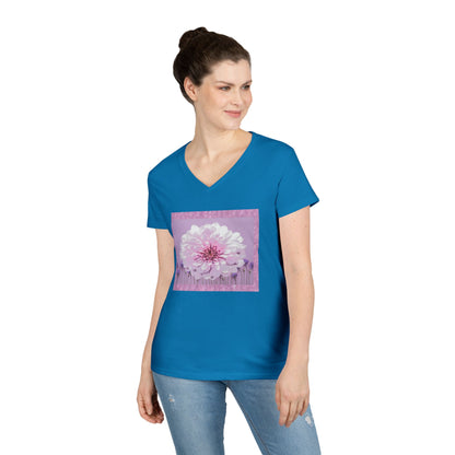Floral V-Neck Tee — 'Sophie's Saturday' Pink Blossom Graphic