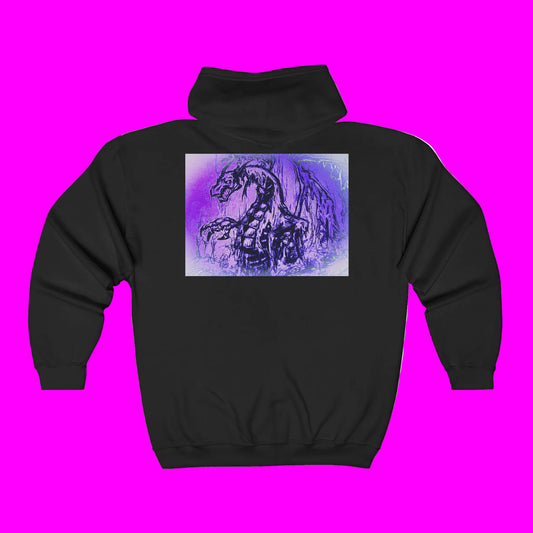 Copy of Dragon Hoodie - Mystical Fantasy Purple Shaded Dragon Full Zip Sweatshirt